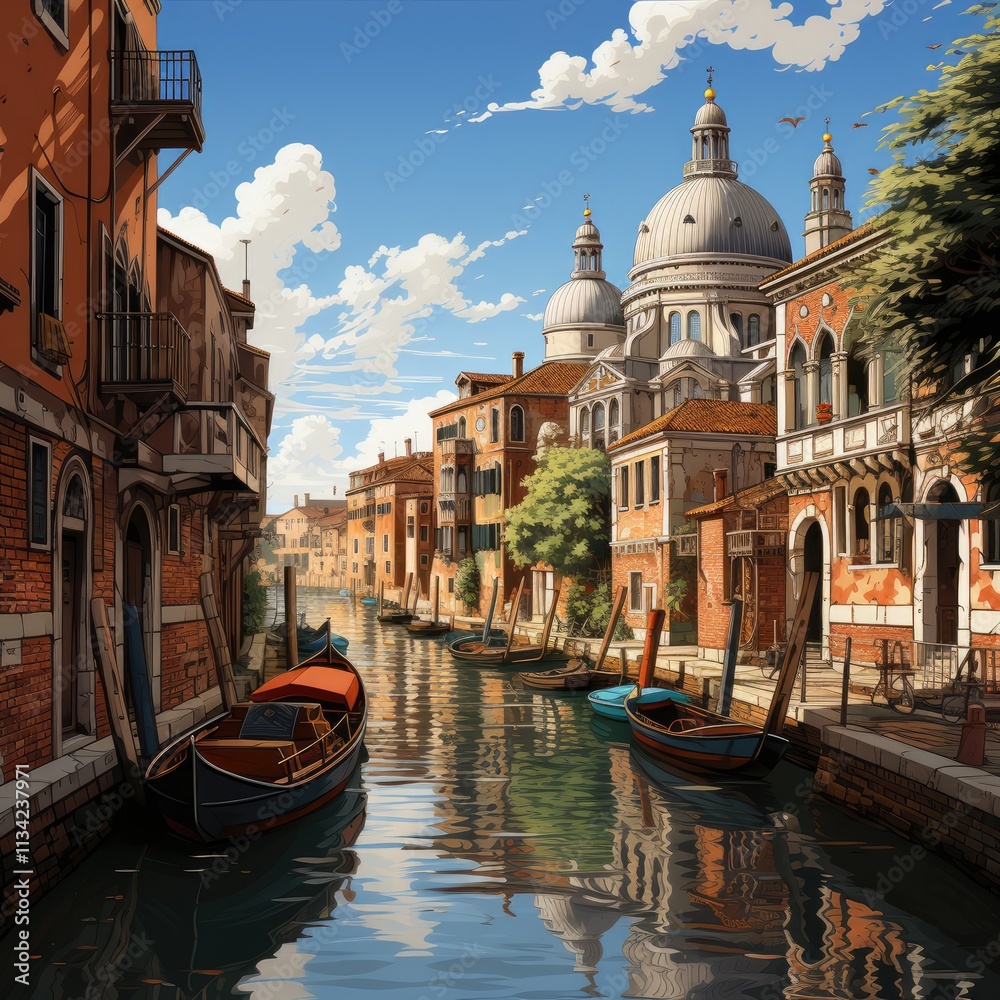Fototapeta premium Retro 8-Bit Pixel Art Rendering of Venice's Iconic Waterways