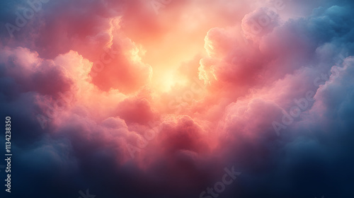 Abstract background with clouds and fog, soft lighting creating a dreamy atmosphere. 