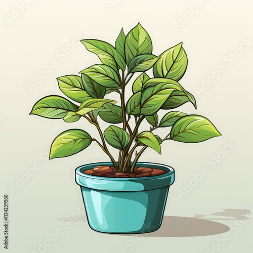 A simple vector illustration of a plant in a pot for home decor photo