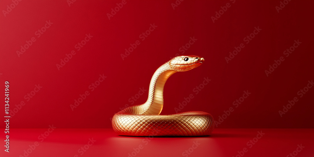 futuristic 3D rendering of smooth golden snake on red background, showcasing its elegant curves and shiny texture, evokes sense of luxury and intrigue futuristic 3D rendering of smooth golden snake on red background, showcasing its elegant curves and shiny texture, evokes sense of luxury and intrigue