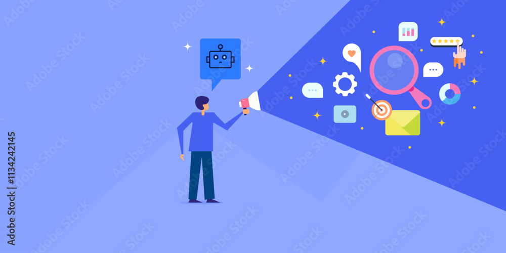 Businesspeople integrates AI algorithm technology with digital marketing campaign. Businesspeople integrates AI algorithm technology with digital marketing campaign.