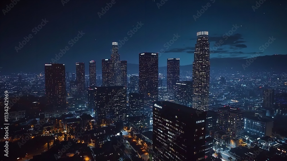 Obraz premium Scenic View of Los Angeles Skyscrapers at Night