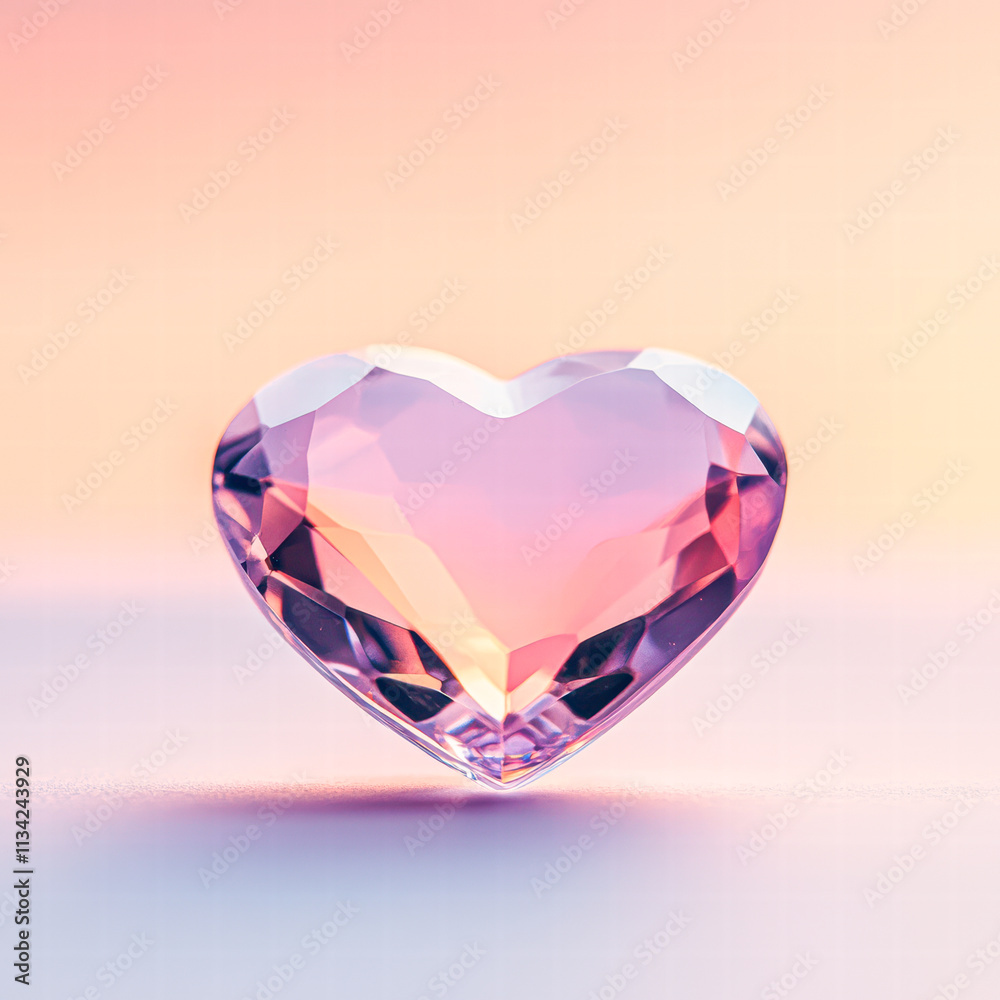 A heart made of crystal sits on a white background A heart made of crystal sits on a white background