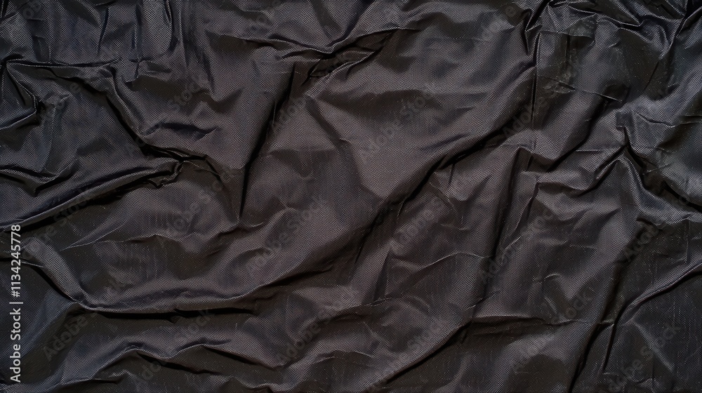 Textured Black Fabric Surface with Natural Fold and Creases Textured Black Fabric Surface with Natural Fold and Creases