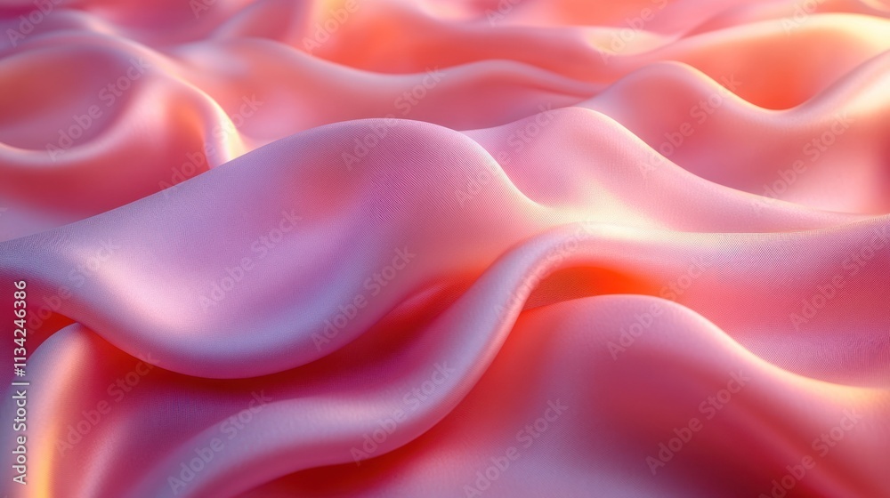 Obraz premium Soft pink silk fabric with elegant waves and folds, illuminated by warm light.