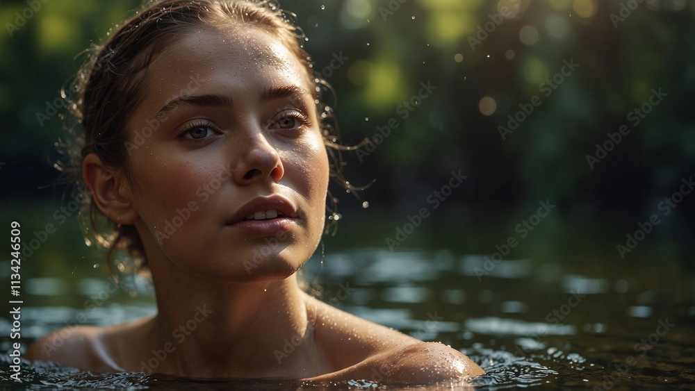 Fototapeta premium Portrait of a woman in water close up skincare