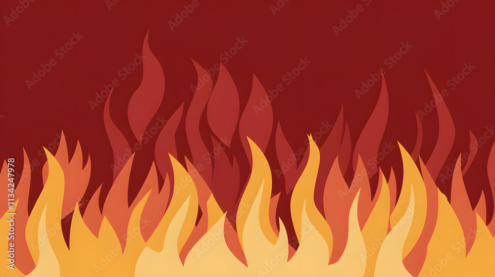 Illustration of stylized flames with red and orange colors on a dark background.