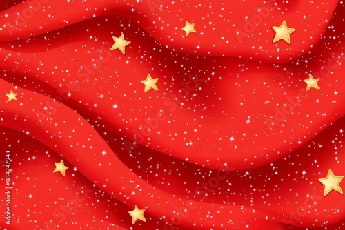 Vibrant Red Background with Golden Stars and Subtle Sparkle, Perfect for Celebrating Chinese Festivals and National Events, Evoking a Sense of Pride and Culture