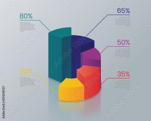 Realistic 3D infographic chart template showing percentage status numbers.
