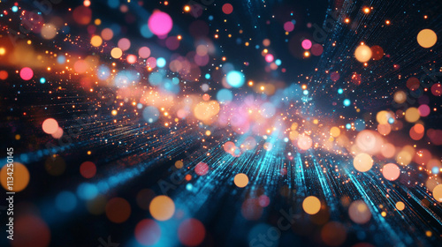 Colorful Abstract Background with Light Particles and Bokeh Effects in Motion