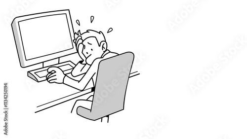 person working on computer, a thinking something 