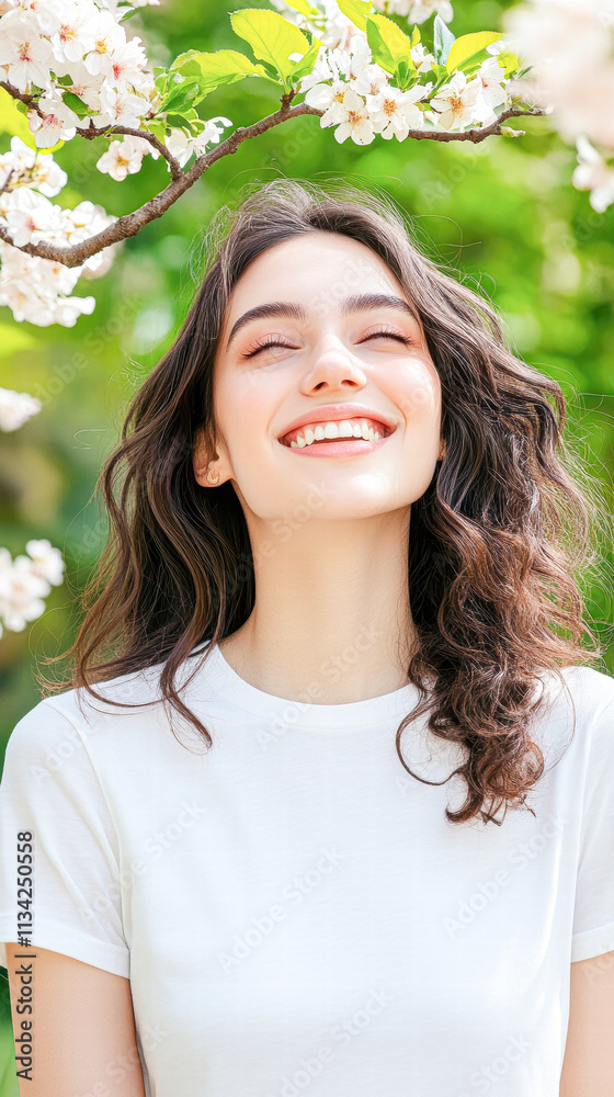 A woman with long hair is smiling and looking at the camera