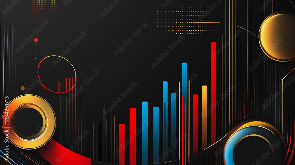 Obraz premium Abstract black background with Colorful charts and graphs with statistics to innovative analyze business potential and forecast future development of companies growth.