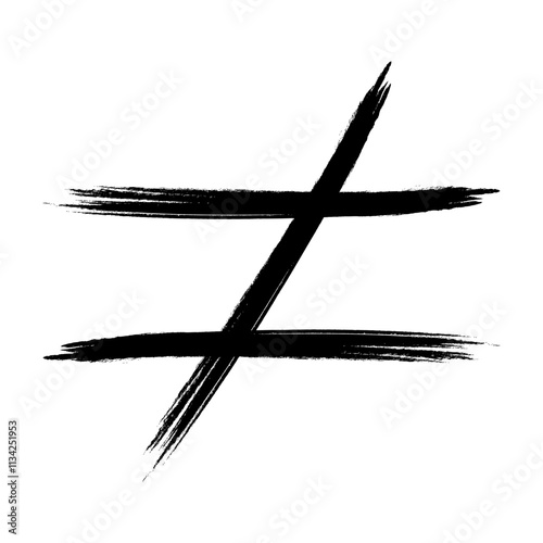 Inequality sign hand drawn brush, equal sign is crossed out