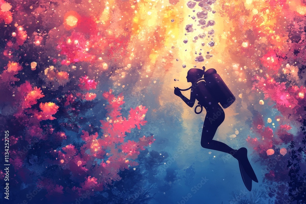 Naklejka premium Underwater Exploration of Vibrant Marine Environment