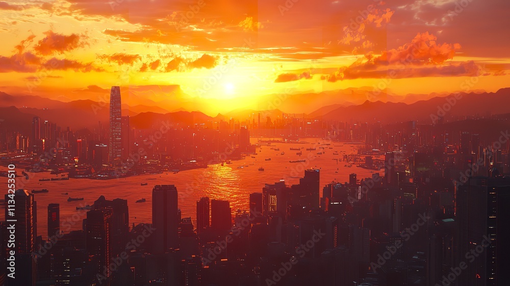 Sunset Hong Kong Landscape in 16K Resolution Sunset Hong Kong Landscape in 16K Resolution