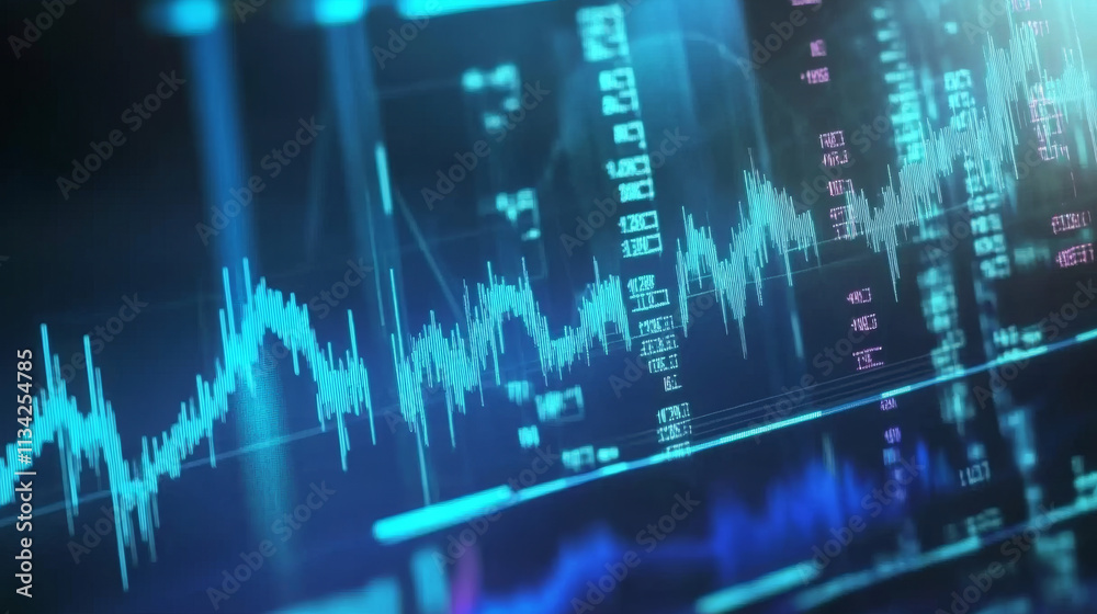 Abstract digital data visualization with graphs and charts in blue tones, representing financial or technological analysis. vibrant colors create dynamic and modern feel Abstract digital data visualization with graphs and charts in blue tones, representing financial or technological analysis. vibrant colors create dynamic and modern feel