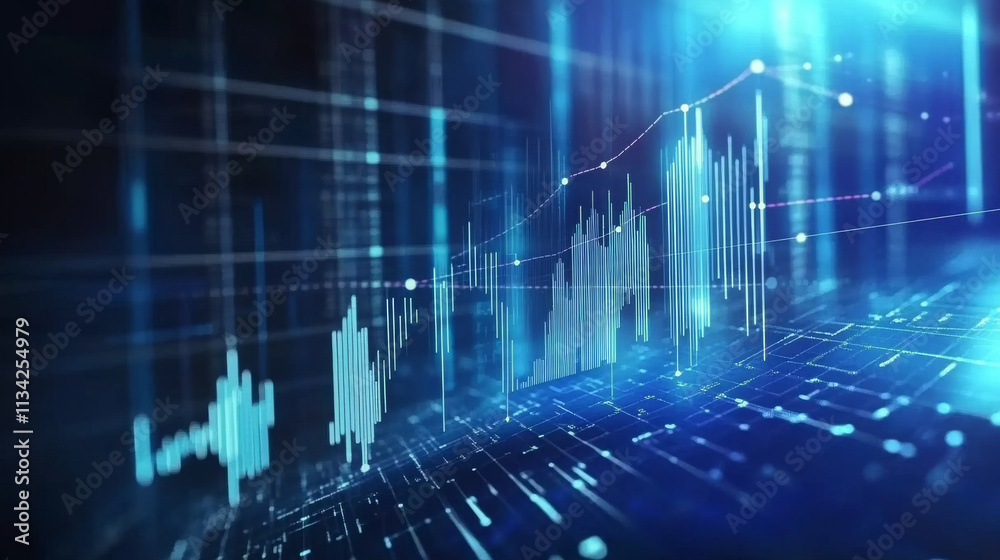 futuristic digital graph displaying data trends and analytics in blue tones, representing technology and finance. visual conveys sense of innovation and progress futuristic digital graph displaying data trends and analytics in blue tones, representing technology and finance. visual conveys sense of innovation and progress