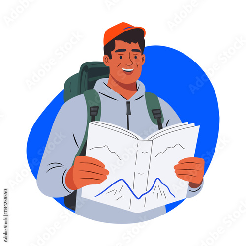 A flat illustration of a hiking guide 

