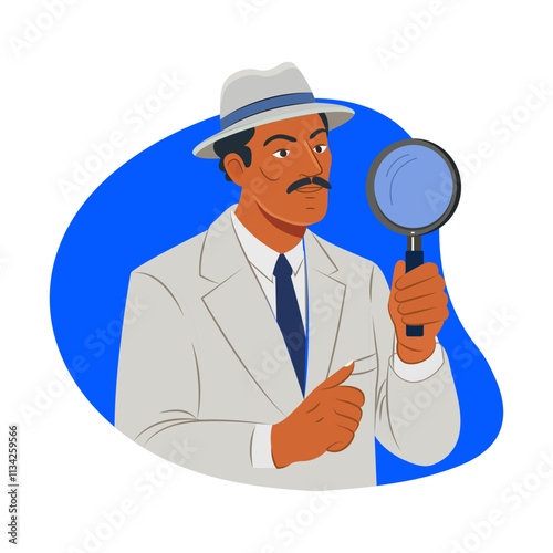 A flat illustration of a detective holding a spyglass 

