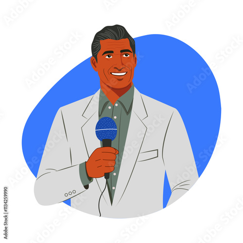 A flat illustration of a sports commentator 

