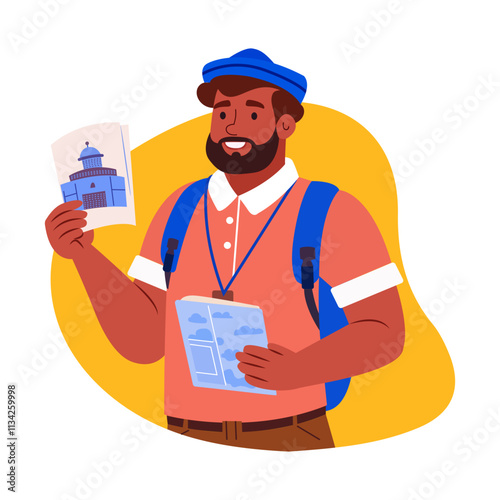 Tour guide illustration in a flat style 
