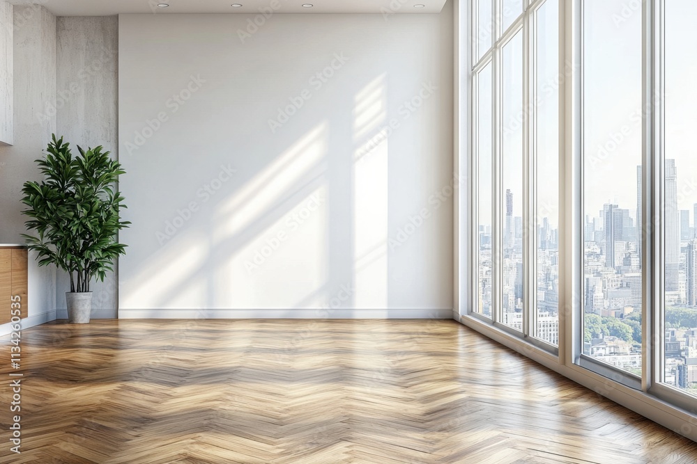 Fototapeta premium A large open room with a white wall and a large window