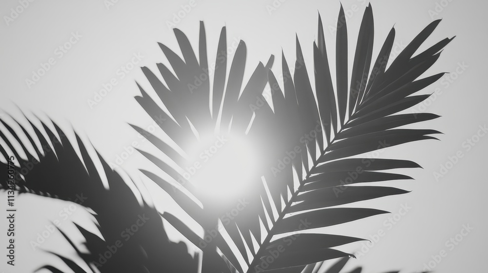Palm Frond Silhouette Backlit By Bright Sunlight Palm Frond Silhouette Backlit By Bright Sunlight