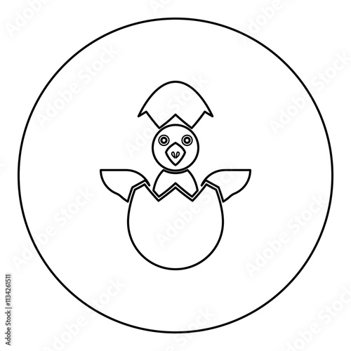 Chicks hatch from the egg baby bird cracked eggshell icon in circle round black color vector illustration image outline contour line thin style