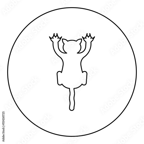 Cat scratching harm icon in circle round black color vector illustration image outline contour line thin style