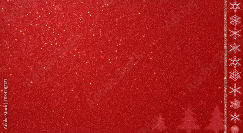 Festive Red Glitter Background with Snowflakes