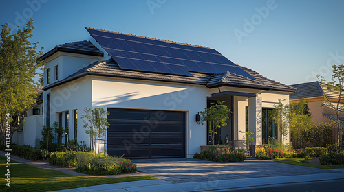 Modern solar panels installed on Las Vegas home, showcasing eco friendly energy