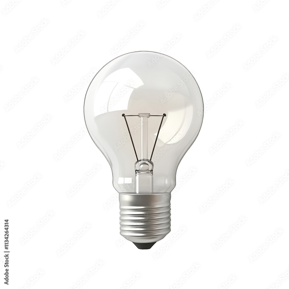 Realistic Close-Up of a Classic Light Bulb with Clear Glass and Visible Filament Against a White Background for Innovative Design Concepts Realistic Close-Up of a Classic Light Bulb with Clear Glass and Visible Filament Against a White Background for Innovative Design Concepts