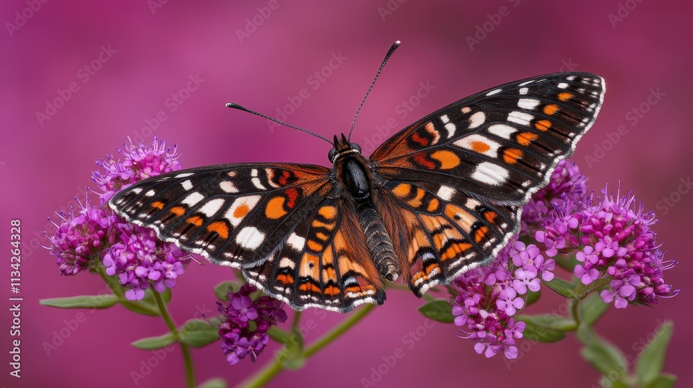 Vibrant butterfly perched on purple flowers. Vibrant butterfly perched on purple flowers.