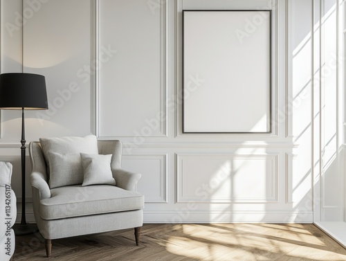 Fototapeta Naklejka Na Ścianę i Meble -  A white chair is in front of a white wall