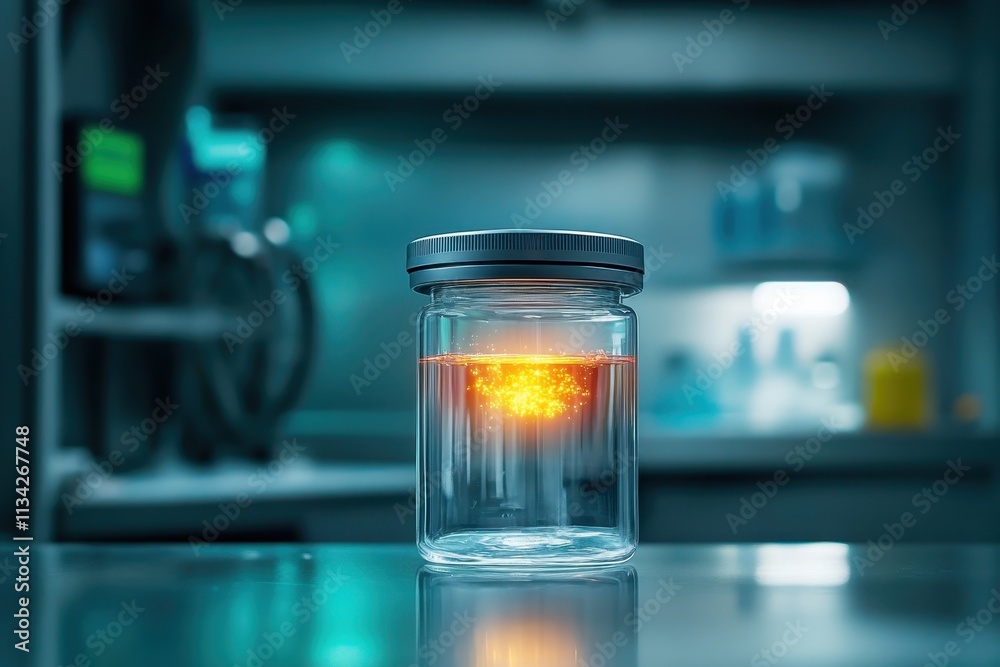 Airtight container showcasing a glowing pure substance, symbolizing freshness and preservation. Airtight container showcasing a glowing pure substance, symbolizing freshness and preservation.