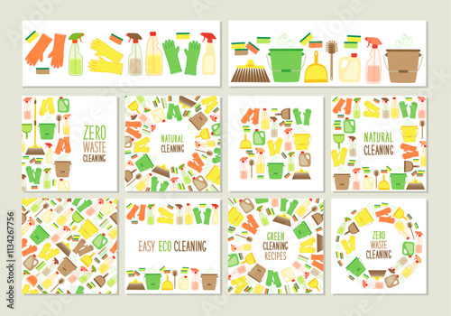 Cute set of eco zero waste cleaning utensils backgrounds
