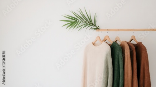 Wallpaper Mural Cozy Neutral Knitwear on Wooden Hanger Minimalist Fashion Torontodigital.ca