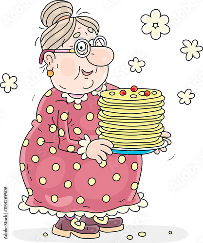 Funny granny with a dish of...