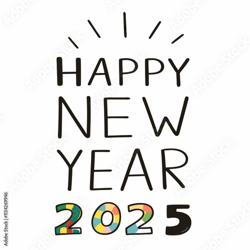 Design a Happy New Year 2025 ,White Background