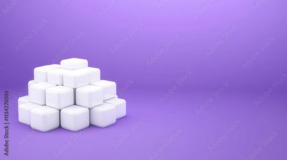 Abstract White Cubes Pyramid on Purple Background Minimalist 3D Render Abstract White Cubes Pyramid on Purple Background Minimalist 3D Render