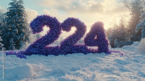 Purple Floral Numbers Two Two Four In Snowy Winter Scene photo