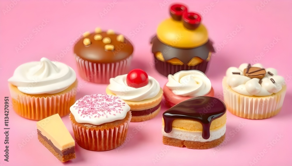 3d vector illustration of various bakery items on a plain and simple background