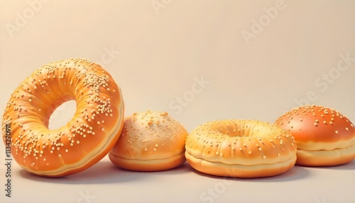 3d vector illustration of various bakery items on a plain and simple background
