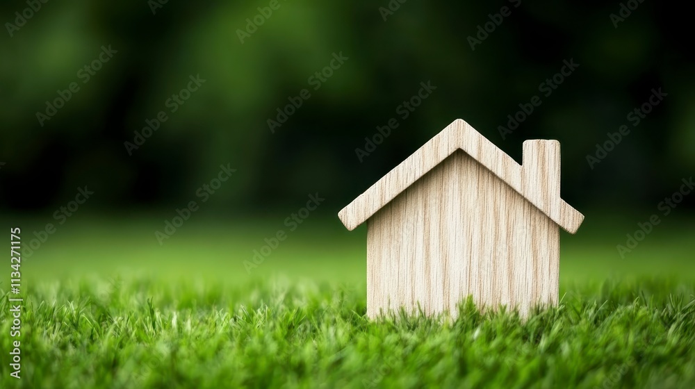 Eco Friendly Home Sustainable Living Wooden House Model in Green Grass Eco Friendly Home Sustainable Living Wooden House Model in Green Grass