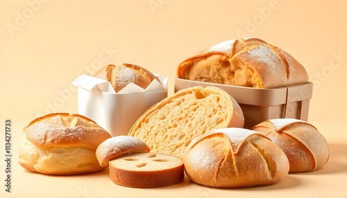3d vector illustration of various bakery items on a plain and simple background