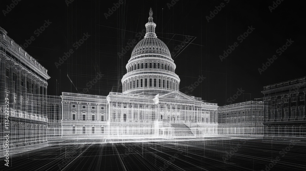 United States Capitol Building in Wireframe Visualization