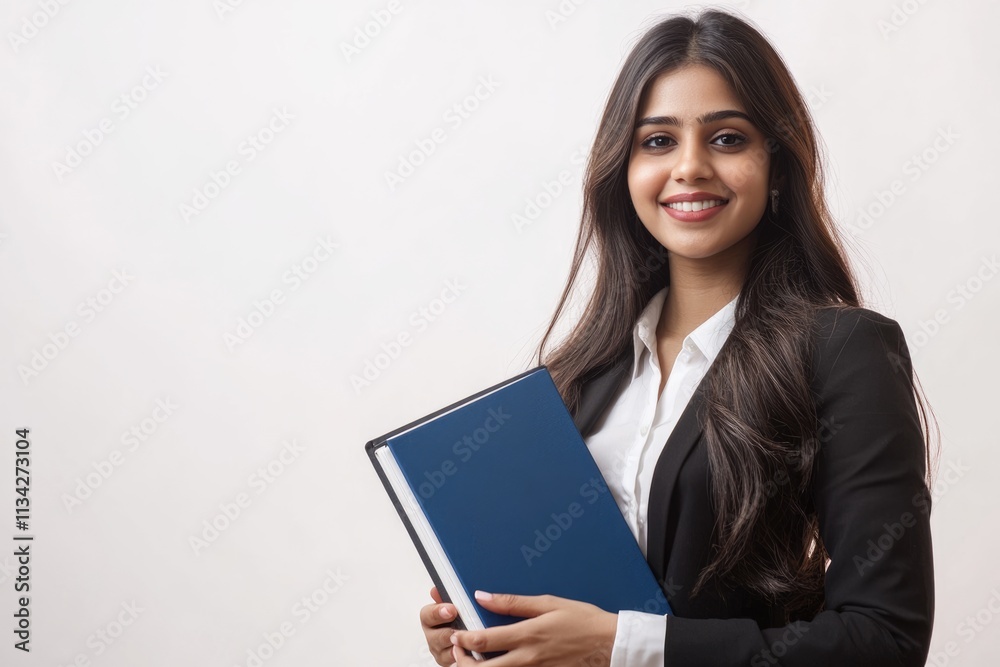 Young Indian businesswoman isolated with file. Young Indian businesswoman isolated with file.