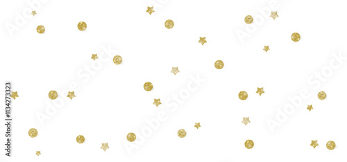 Festive Gold confetti and stars in grnage style glitter for a festive design arrangement, isolated on a white or transparent background. Format png, aI, eps, jpeg	
