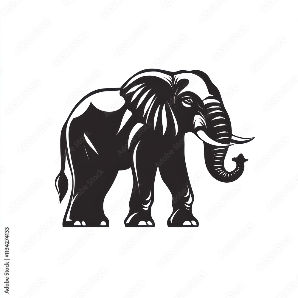 Fototapeta premium Majestic black and white illustration of an African elephant.